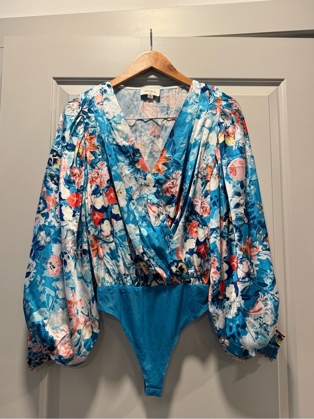 Blue Floral print Kimono Bodysuit